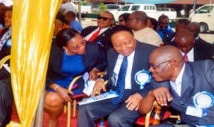 Head of Service of Rivers State, Barr. Samuel LongJohn (right), with Secretary to Rivers State Government, Hon. George Feyii (middle), and Administrator, Greater Port Harcourt City Development Authority, Dame Aleruchi Cookey-Gam, during the New Year prayer/dedication service organised for civil servants in the State in Port Harcourt last Wednesday. Photo: Chris Monyanaga