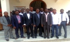 The executive of ONELGA chapter of National Youth Council of Nigeria, posed in a group photograph after their inauguration in Ndoni recently.