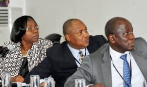 L-R Consultant Paediatrician, University College Hospital (UCH), Ibadan, Prof. Kikelomo Osinusi, Vice Chancellor, Umaru Yar'adua University, Prof. Muuta Ibrahim and Consultant Pediatrician, Guy's and St Thomas Hospital London, and Founder of SCORE, Dr Baba Inusa, during the launch of Sickle Cell Cohort Research (SCORE) in Abuja last Monday. Photo: NAN