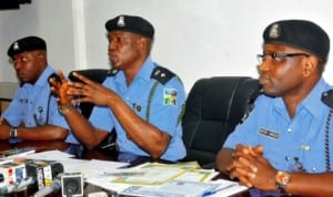 L-R: Assistant Force Public Relation Officer, sp Seji Ezegam; Force Public Relation Officer, csp Frank Mba and Deputy Force Public Relation Officer, sp Abayomi Shogunle, addressing a  news conference on the arrest of alleged fake recruitment syndicate in Abuja, last Friday. Photo: NAN