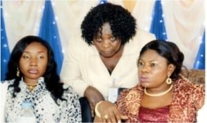 Rivers State Commissioner for Women Affairs, Mrs Joeba West (right) with Permanent Secretary, Mrs Ngozi Benrimbor (middle), and Vice Chairman, Etche Local Government Council, Hon Sonye Onyesoh, during a meeting of female political office holders and wives of political office-holders in Port Harcourt, yesterday