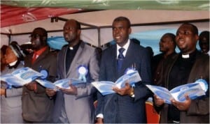 Cross section of officiating ministers singing praises to God at the 2014 prayer/dedication service of Rivers State Civil Service in Port Harcourt, recently.