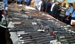 Imo State Police Command displaying firearms it recovered recently. Photo:NAN