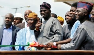 L-R: Lagos State Commissioner for Health, Dr Jide Idris, Chairman, Lagos House Committee on Health, Mr Suru Avoseh, Gov. Babatunde Fashola, Chairman, Amuwo/Odofin Local Government, Mr Ayodele Adewale and Deputy Chairman, Lagos House of Assembly, Mr Kolawole Taiwo, at the inauguration of Amuwo/Odofin Maternal and Child Health Care Centre in Lagos, yesterday.