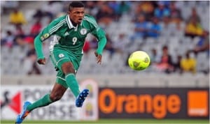 Super Eagles hitman at the on-going 2014 CHAN in South Africa, Gbolahan Salami in action