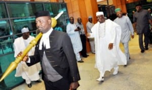 Speaker, House of Representatives, Aminu Tambuwal (2nd left), Deputy Speaker, Emeka Ihedioha and Rep. Leo Ogor, after the House of Representatives Plenary in Abuja last Tuesday.    ... President Goodluck Jonathan recently signed the Anti-Gay Bill into law.