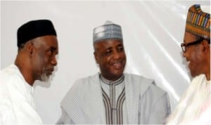 L-R:Gov. Murtala Nyako of Adamawa State; Gov. Aliyu Wamakko of Sokoto State, and former Head of State, Retired Maj-Gen. Muhammadu Buhari, at the National Executive Committee meeting of the All Progressives Congress (APC) in Abuja, yesterday