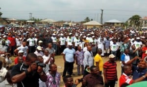 A crowd during the Save Rivers Movement rally in Bori, Rivers State last Saturday