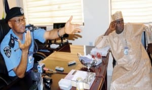 Commissioner of Police, Kaduna State, Mr Olufemi Adenaike (left), addressing a News Conference in Kaduna recently. With him is the Deputy Commissioner of Police (cid), Mr Gazali Muhammed. Photo: NAN