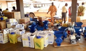 Farm tools and equipment donated to various FADAMA user groups in Iseyin Local Government Area of Oyo State recently.