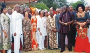 Governor Rochas Okorocha of Imo State (2nd right), his wife, Nneoma (right) and members of the expanded state executive at the 38th anniversary of imo State in Owerri last Monday. Photo: NAN