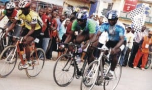 Cyclists struggling for honours during a national event in Port Harcourt, Rivers State recently.