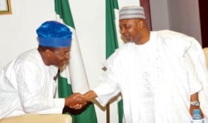 Vice President Namadi Sambo (right) in a handshake with Permanent Secretary, Ministry of Power, Amb. Godknows Igali, during a meeting on power infrastructure at the Presidential Villa in Abuja last Thursday. 