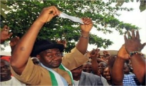 Senator representing Rivers South-East Senatorial District in the National Assembly, Senator Magnus Abe, proudly displaying his APC membership card, shortly afer registration in his ward in Gokana LGA of Rivers State over the weekend.