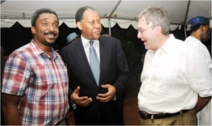 L-R: President, Nigeria-Britain Association, Mr Tunde Arogunmati, former Minister of Foreign Affairs, Mr Henry Odein-Ajumogobia and Deputy British High Commissioner to Nigeria, Mr Peter Carter, at a cocktail for the 2014 Akintola Williams Annual Lecture by Nigeria-Britain Association in Lagos, last Thursday.