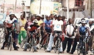 Cyclists ready for action during a national event in Port Harcourt, Rivers State, recently.