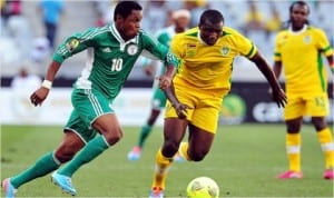Super Eagles Christian Pyagbara (10) taking on an opponent at the recently concluded CHAN tournament in South Africa