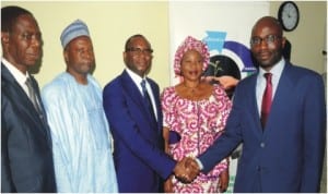 L-R: General Manager, Sokoto Investment Company Limited, Malam Usman Ahmad, Managing Director, Infrastructure Bank, Mr Kunle Oyinloye, acting Managing Director, Ebonyi Investment Limited, Mrs Esther Ajaero and Executive Director, Infrastructure Bank, Mr Taiwo Dauda, during the investiture of Mr Oyinloye as new chairman of Association of Nigeria Development Finance Institution in Lagos, yesterday. Photo: NAN