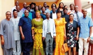 Rector, Federal Polythecnic, Oko, Prof. Godwin Onu (3rd left), with members of the Presidential Committee on Needs Assesment of Polytechnics, during their visit to the institution in Oko, Anambra State, yesterday.