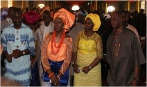 R-L: Rivers State Governor, Chibuike Amaechi, his wife, Dame Judith Amaechi, Barrister Bariyaah Abe and her husband, Senator Magnus Abe during the Thanksgiving Service at St. Bath’s Anglican Church, Bera, Gokana LGA, Rivers State, last Saturday. Photo: Chris Monyanaga