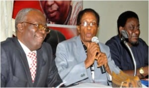 R-L: Immediate past Attorney-General of Edo State, Dr Osagie Obayuwana, Chief Executive Officer, Arise Consultancy Service Limited, Prof. Assisi Asobie and Lagos-based lawyer,  Mr Femi Falana, at the celebration of lives and times of Festus Iyayi and Baba Omojola, foremost revolutionaries and Pan-Afrcanists in Abuja last Thursday. 
