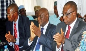L-R: Permanent Secretary, Ministry of Environment, Mr Taiye Haruna, Permanent Secretary, Ministry of Transport, Mr Nebolisa Emodi and Permanent Secretary, Police Service Commission, Mr George Ossi, during the peer review mechanism of Permanent Secretaries in the Federal Civil Service in Abuja last Thursday. Photo: NAN