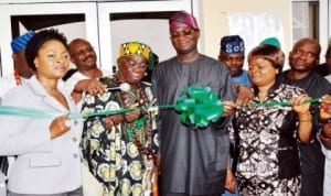 L-R: Special Adviser to Lagos State Governor on Public Health, Dr Yewande Adeshina, Onigando of Igando, Oba Lasisi Gbadamosi, Governor Babatunde Fashola of Lagos State, Deputy Governor, Mrs Adejoke Orelope-Adefulire and Commissioner for Health, Dr Jide Idris, at the inauguration of Maternal and and Child Health Centre in Lagos, last Thursday