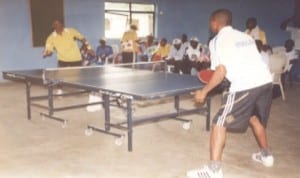 Tennis players struggling for honours during a national event in Port Harcourt, Rivers State, recently.