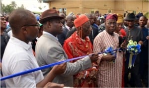 Former President Olusegun Obasanjo (4th left), Rivers State Governor, Rt Hon Chibuike Amaechi (5th left), his Deputy, Engr Tele Ikuru (2nd left), Executive Director, Rivers State Sustainable Development Agency (RSSDA), Mr Noble Pepple (left) and Chairman, Rivers State Council of Traditional Rulers, King G.N.K. Gininwa at the commissioning of Rivers Songhai Farm, Bunu-Tai, last Monday