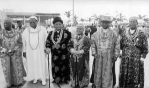 Cross section of traditional rulers, waiting for the arrival of former  President Olusegun Obasanjo at the Port Harcourt International Airport, Omagwa last Monday. Photo: Prince Dele Obinna 