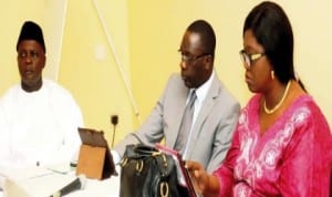 L-R: Deputy Director of Training, INEC Headquaters, Mr Henry Ayomanor, Director of Human Resources, Alhaji Musa Adamu and Secretary, Mrs Chinwe Ogakwu, during a leadership workshop for INEC Administrative Secretaries in Enugu, last Friday. Photo: NAN