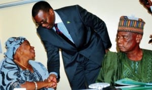 L-R:  National President, Fish Dealers Association of Nigeria, Alhaja Oyenike Atoyebi,  Minister of Agriculture, Dr Akinwumi Adesina and former Director of Fishery, Ministry of Agriculture,  Mr Godwin Shimang,  at the stakeholders' meeting on repositioning the fisheries sub-sector in  Abuja, yestersday