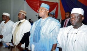R-L: Former Special Adviser on Food Security to the President, Prof. Ango Abdullahi, Governor Mukhtar Yero of Kaduna State, former Minister of Defence, Gen. Theophilus Danjuma (Rtd) and President, Kaduna Chamber of Commerce, Industry, Mines and Agriculture (KADCCIMA), Dr Abdul-Alimi Bello, at the seminar to mark the on-going 35th Kaduna International Trade Fair in Kaduna, last Monday. Photo: NAN