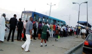 Passengers queuing  for Bus Rapid Transit (BRT) at Ketu in Lagos, recently
