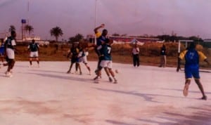 Handball players struggling for honours during a national event in Port Harcourt, Rivers State recently.