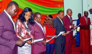 Cross-section of executive members, Nigerian Institution of Mechanical Engineers taking oath of office during their inauguration in Abuja recently. Photo: NAN