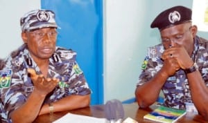 Commissioner of Police, Kaduna State, Alhaji Umar Shehu (left), with the Deputy, Alhaji Murtala Mani, addressing a  news conference on security in Kaduna State, recently. Photo: NAN