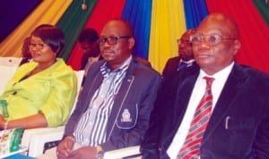 L-R: General Manager, Lagos State Building Control Agency (Lasbca), Mrs Abimbola Animashaun-Odunayo, Secretary, Lasbca, Mr Steven Olarenwaju, and Managing Consultant, Lagos State Material Testing Laboratory, Mr Shola Famakin, at a town hall meeting with stakeholders in the building industry in Ikorodu, Lagos State, yesterday. Photo: NAN
