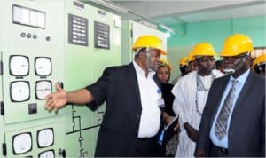 L-R: General Manager, Transmission Station, Mr John Obajulu,  Leader of the delegation of board members, Transmission Company of Nigeria (TCN), Alhaji Musa Gumel and a member, Prof. Peter Akper, during the facilities tour of the regional transmision station by TCN board in Kaduna last Tuesday.