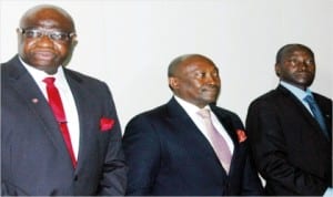 L-R: Vice President, Nigeria-Sierra Leone Chamber of Commerce (NSCC), Chief Biodun Adeniji, High Commissioner of Sierra Leone to Nigeria, Amb. Henry Macauley and Sierra Leonean Minister of Trade and Industry, Alhaji Usman Kamara, at the 2014 Investors Outreach in Lagos, last Wednesday.