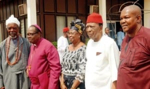 L-R: Prof Vincent Chukwuemeka, Archbishop Maxwell Anikwenwa, Prof. Uche Azikiwe, Prof. Ben Nwabueze and Comrade Elliot Uko, at a committee meeting of Igbo leaders of thought in Enugu State, recently.
