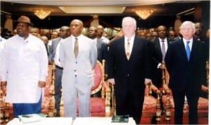 Rivers State Governor,  Chibuike Amaechi (2nd left), former Prime Minister of Ireland, John Bruton (2nd right), former British Foreign Secretary, Jack Straw (right) and Rivers State Deputy Governor, Engr Tele Ikuru, during the International Conference on Democracy and Good Governance in Government House, Port Harcourt, yesterday. Photo: Egberi Sampson