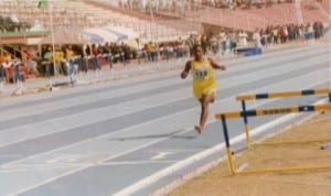 An athlete in action during a 500 metre race in Port Harcourt, Rivers State, recently