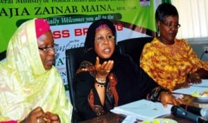 L-R: Permanent Secretary, Ministry of Women Affairs, Dr Habibu Lawal,  the Minister, Hajiya Zainab  Maina and the  UN Women representative in Nigeria, Dr Grace Ongile, at a news conference on  the 2014 International Women's Day celebration  in Abuja recently. Photo: NAN