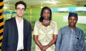 L-R: Managing Director, Momas Electricity Meters Manufacturing Company (Memmco), Mr Lucas Scaraffiotti,  Rep. Abike Dabiri-erewa and Chairman, Memmco, Mr Kola Balogun, during Rep. Dabiri-erewa's  visit to the Meter Manufacturing Factory in Lagos, recently. Photo: NAN