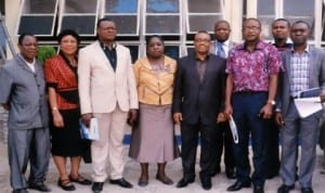 General Manager, Rivers State Newspaper Corporation, Mr Celestine Ogolo (3rd right) flanked by Director of Administration of the corporation, Mrs Emi Jameson, and members of Rivers State Ministry of Health, during their courtesy visit to the corporation, last Thursday. Photo: Ibioye Diama