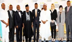 L-R: Chairman, Senate Committee on Education, Senator Uche Chukwumerije, Supervisory Minister of Education, Mr Nyesom Wike, Chairman, Nigerian Economic Summit Group, Mr Foluso  Phillips, Vice President Namadi Sambo, Director-General, Nigerian Economic Summit Group, Mr Frank Nweke Jnr., Supervisory Minister of National Planning, Amb. Bashir Yuguda, Executive Director, CNBC Africa, Bronwyn Nielsen, Vice President, Human Development, World Bank, Dr Elizabeth King and Board Chairman, West African Examination Council (WAEC), Prof. Pai Obanya, at the 20th Nigerian Economic Summit in Abuja, yesterday.