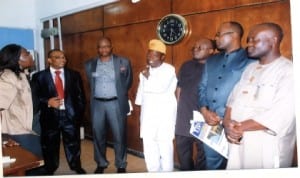 L-R: Rivers State Commissioner for Information and Communications, Mrs Ibim Semenitari, GM, RSNC, Mr Celestine Ogolo, National President, NUJ, Garuba Mohammed, National President, RATTAWU, Dr Abel Yemisi Bamgbose, National Secretary, NUJ, Shuaibu Leman, V.P, East, Nigeria Guild of Editors, Victor Agwusiobu and other dignitaries, during a visit to RSNC, Port Harcourt last Wednesday. Photo: Egberi A. Sampson