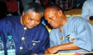 Founder, A.K Horsfall Foundation, Chief Albert Horsfall (left) discussing with the Chairman of the occasion, AMB. Chukwudi Orike, at the Peace and Security Conference in Port Harcourt, recently.  