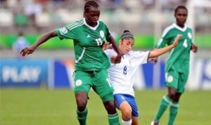 Female football players in action during an international encounter recently.